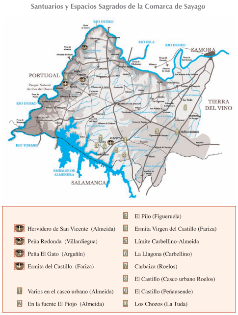 Mapa de Santuarios rupestres y espacios sagrados prehistóricos en Sayago