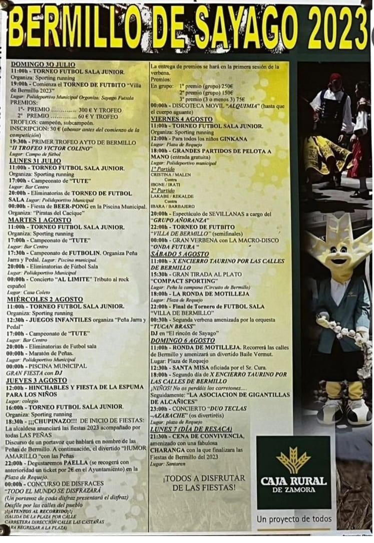 Cartel de las fiestas de Bermillo de Sayago 2023, con el programa del 30 de julio al 7 de agosto