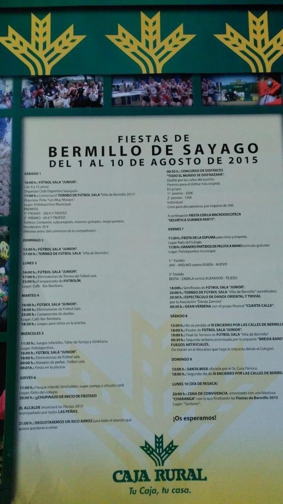 Programa de las fiestas de Bermillo de Sayago del 1 al 10 de agosto de 2015